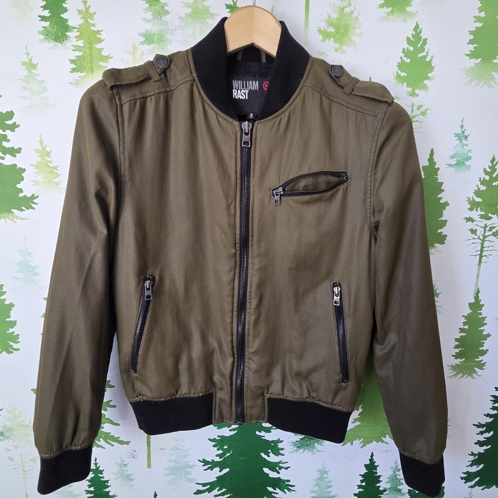 William Rast For Target Olive Bomber Jacket with Black Trim